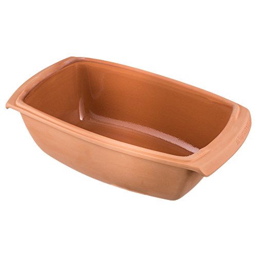 Roman pot roaster Swing made of natural clay, steamer for up to 5 kg/6 persons, 38.5 x 24.5 x 18 cm, glazed bottom, low-fat cooking, microwave & oven safe, dishwasher safe.