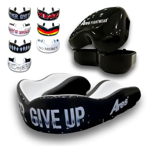 Ares Fightwear® Premium Mouthguard for boxing with storage box for combat sports, MMA & athletes. Maximum teeth protection with perfect fit of top quality. Professional mouthguard for men & women.