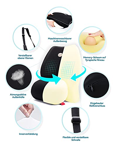 Travel Ease back cushion and neck pillow for car/vehicle Memory foam Orthopedic Design Car Seat Cushion for back pain relief (Black)