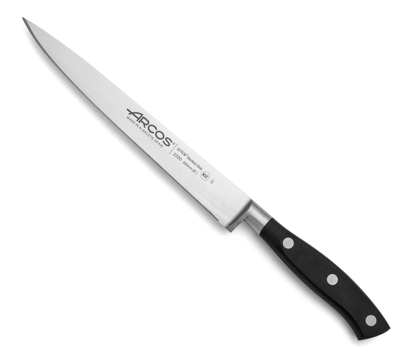 Arcos filleting knife with Nitrum stainless steel blade 200 mm - sharp knife for meat and fish - ergonomic handle made of polyoxymethylene (POM) - black, Riviera series
