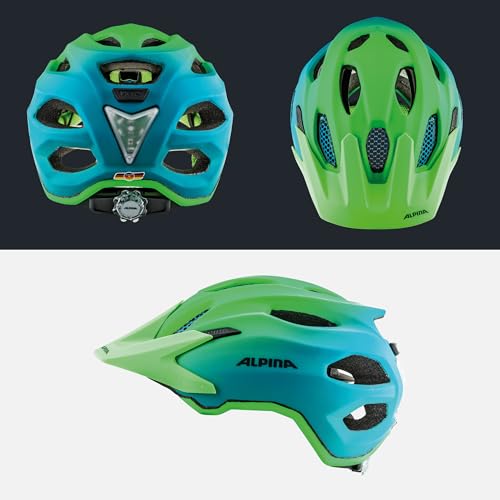 ALPINA CARAPAX JR. FLASH - Illuminated, Lightweight, and Safe LED bike helmet with insect net for children, green-blue, 51-56 cm.