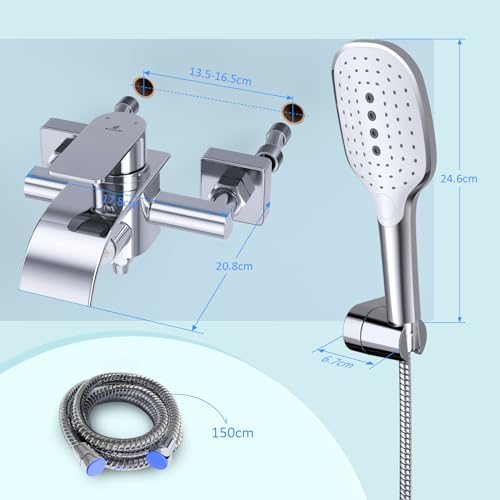 KULACO bathtub faucet waterfall with handheld shower, brass single-handle bathtub mixer tap, bath shower faucet with pressure switch, chrome tub faucet for bathroom.