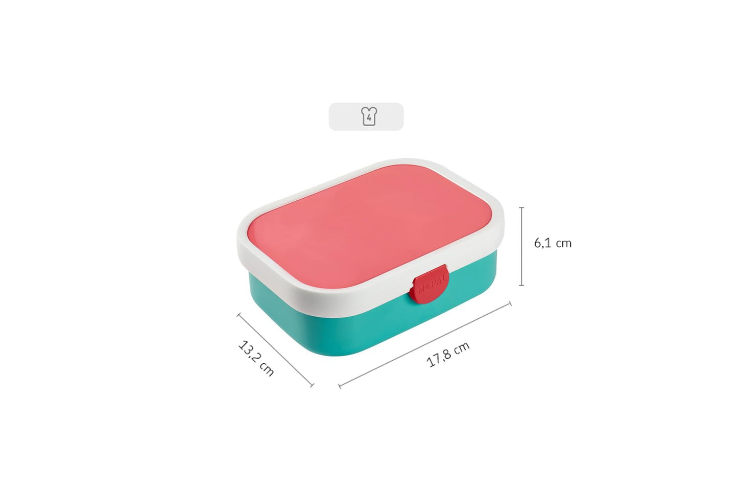 Mepal - Campus Lunchbox - Bento Lunchbox for Kids - Lunchbox with Bento Compartment & Fork - Meal Prep Box with Clip Closure - BPA-free & Dishwasher Safe - 750 ml - Turquoise with Pink Lid
