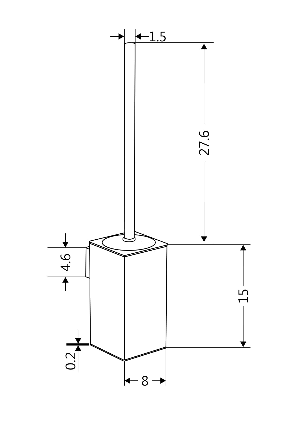 304 stainless steel, square, gold toilet brush holder