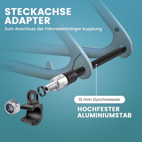 Quick-release axle adapter M12 x 1.0-160-178 mm quick-release axle with bicycle axle adapter, adjustable shaft length, compatible with most bike trailer couplings.