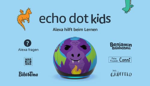 Echo Dot Kids (Latest Generation) | Smarter Wi-Fi and Bluetooth speaker with Alexa | 1 year of Amazon Kids+ content included | Dragon design