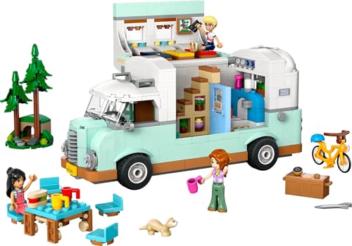 LEGO Friends RV, play set with toy caravan, gift for girls 7+, creative roleplay with 3 minifigures and ferret figure 42663
