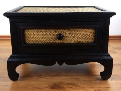 Livasia opium table with drawer, side table, small coffee table made of wood and rattan.