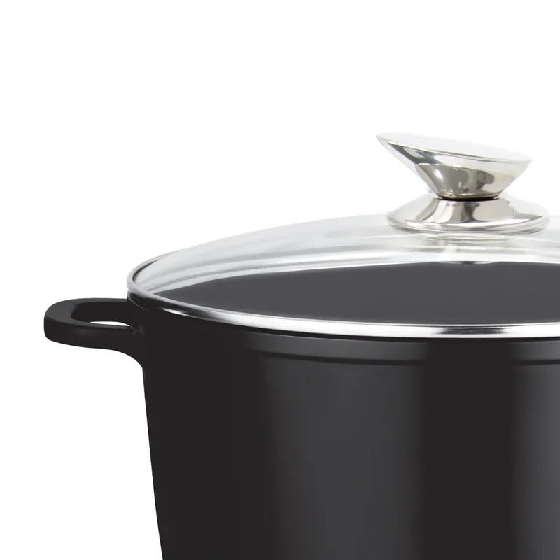 Royalty Line - Cooking Pot with Glass Lid, Non-stick Coated, Induction Compatible, Black, 7 Liters, 24 cm