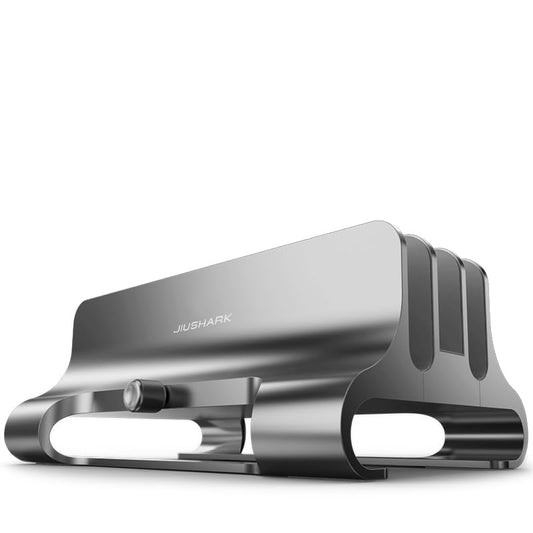 The aluminum vertical laptop stand, 3-slot space-saving adjustable notebook stand for iPad, MacBook & laptops up to 17.3 inches (gray)