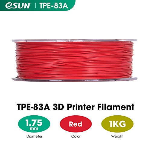 eSUN TPE 83A Filament 1.75mm, Flexible TPE 3D Printer Filament, Accuracy +/- 0.05mm, 1KG (2.2 LBS) Spool for 3D Printer in Vacuum Packaging, Red