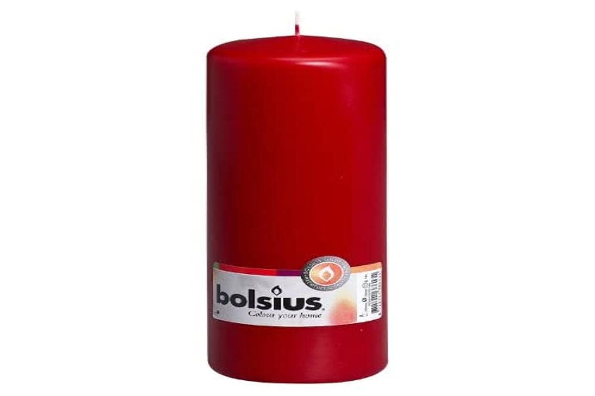 Bolsius Smooth Pillar Candles - Burgundy - Set of 8 - Decorative Household Candles - 75 Hours Burn Time - Unscented - Natural Plant Wax - 20 x 7 cm