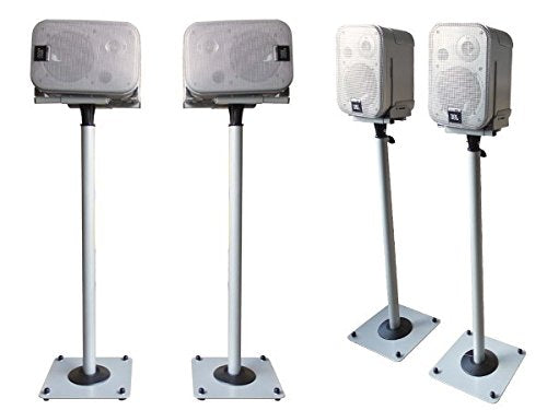 2 metal speaker stands - speaker stand bases - height adjustable with cable channel - Silver-gray Model: BS16S