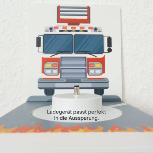 JP Journey Tonie Shelf Boy Fire Department Magnet - Wall Shelf Storage for Magnetic Figures, Very Light made of Forex, 60 x 23 cm (Fire Department with Box Holder)