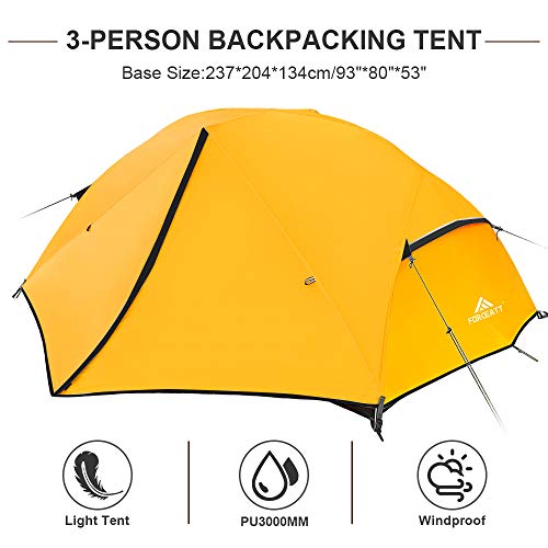 Forceatt tent 3 persons camping tent, waterproof and windproof 3-4 seasons ultralight backpacking tent, can be set up instantly, suitable for hiking, camping, outdoor.