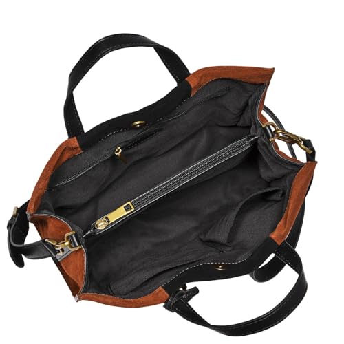 Fossil women's bag Carmen, suede/eco leather, polyurethane detailing, shopper brown/black 30.81 cm L x 12.07 cm W x 26.37 cm H ZB1362199