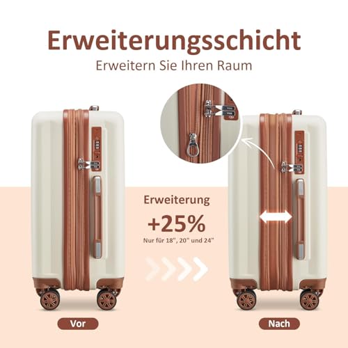 Joyway suitcase carry-on luggage set of 4, hard shell suitcases with drink holder, 4 wheels TSA lock The suitcase, Beige Brown