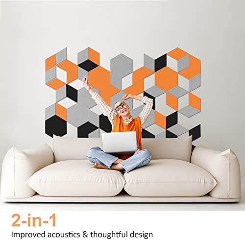 JBER Hexagon Acoustic Panels, soundproof foam panels, self-adhesive, 35.6 x 30.5 x 1cm, high-density sound-absorbing panels for acoustic treatment, home office, 12 pieces - silver gray