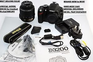 Nikon D3200 SLR digital camera (24 megapixels, 7.4 cm (2.9 inch) display, Live View, Full HD) kit including AF-S DX 18-55 VR II lens black