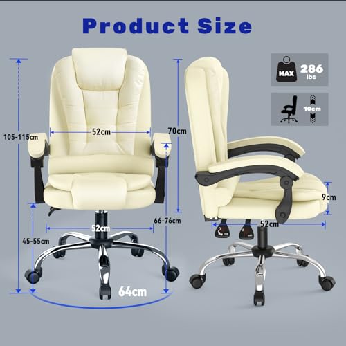 Rattan tree Ergonomic Office Chair, Desk Chair, PU Leather Computer Chair with Padded Armrest and Soft Headrest, Backrest, Tilt Function, Height Adjustable, Executive Chair, Beige