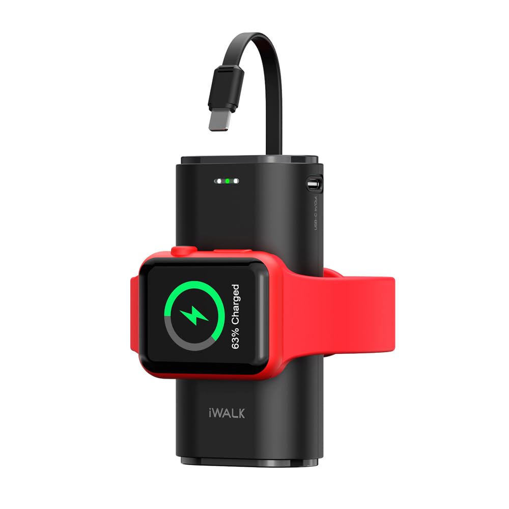 iWALK Apple Watch charging station, 3 in 1 portable charger for iPhone, 9000mAh power bank with cable for iPhone 14/13/12/11, USB-C charging port, compatible with iPhone 13/12/11/XS/XR/X/8/7/6.