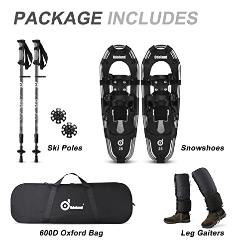 Odoland snowshoes with crampons Allround 4 IN 1 for men and women with trekking poles, waterproof gaiters, and carrying bag, from shoe size 21 INCH silver