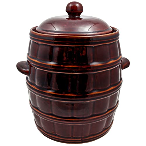 R.G. Ceramic Crock Sauerkraut Pot Insert Pot Pickle Pot Clay Pot Stoneware Pot Fermentation Crock Ceramic Pot Stoneware (5 liters), Brown