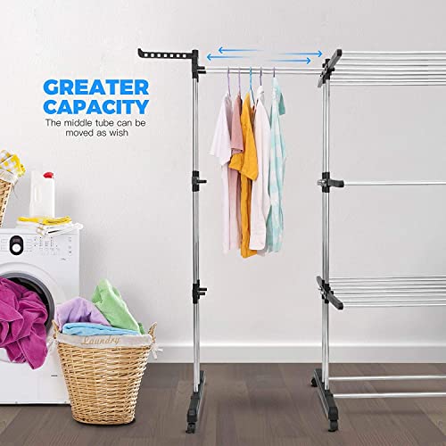 johgee laundry rack tower, folding clothes dryer with 6 collapsible wings on 3 levels, space-saving tower laundry rack for large families