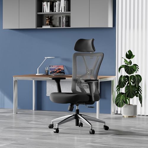 Ticova Office Chair, Ergonomic Desk Chair, High Back Ergonomic Chair with Adjustable Lumbar Support, Headrest, & 3D Armrest
