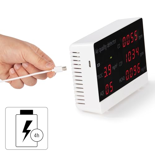 Hama CO2 monitor for monitoring air quality (CO2 traffic light, air quality monitor for home, office, and on the go, air quality monitor with display of CO2, HCHO, TVOC, and Air Quality Index AQI)