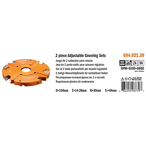 CMT ORANGE TOOLS 694.021.30 - Two-piece cutter head set for adjustable grooves HM D=150