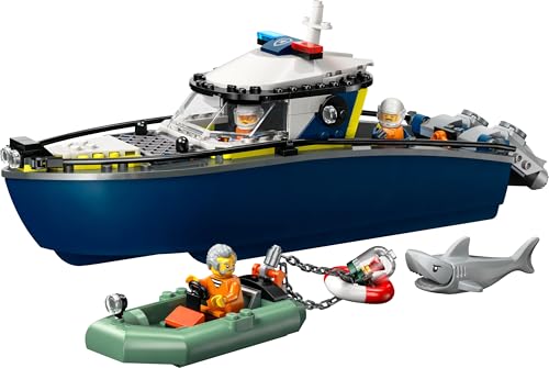 LEGO City Police Boat Chase - playset with floating speedboat, robber's dinghy, 3 minifigures, and a shark figure - ideal gift for boys and girls 6 years and up - 60456.
