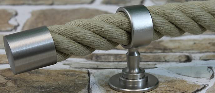 30mm handrail rope set - includes 2 end caps, 6 nickel-plated rope supports, and 6m of natural "Nature Touch" handrail rope
