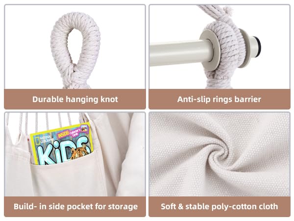 Ohuhu hanging chair with 2 pillows and ceiling hook kit, outdoor XL hanging chair up to 150 kg for adults & girls, hanging seat suspension for indoor/outdoor bedroom and garden (white rice)
