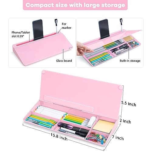 Varhomax Desk Organizer, Desktop Whiteboard Glass Pink With Storage Erasable, To Do List, Note Pad and Keyboard Stand for Home Office, Office and School Supplies