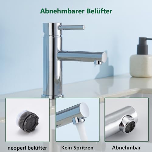 Kelleria Bathroom Faucet Chrome, Stainless Steel Washbasin Tap with 80mm Spout Height Bathroom Fixtures Water-Saving, Faucet Basin Hot and Cold Adjustable, Easy Installation Including Accessories