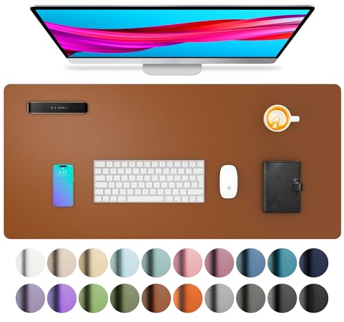 Aothia desk pad, mouse pad, office desk mat, non-slip PU leather desk mat, waterproof writing pad for office and home (Brown, 23.6" x 13.7")