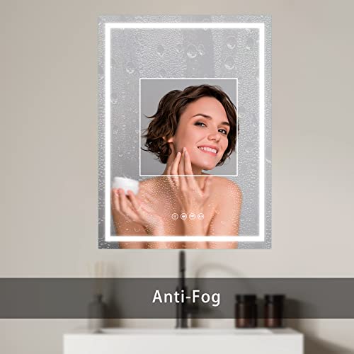 Sanitemodar LED bathroom mirror with Bluetooth 70x90cm, fog-free bathroom mirror with lighting, wall mirror with three-colored lights, touch switch