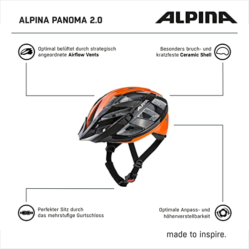 ALPINA PANOMA - Reflective & Optimal Ventilated Bike Helmet with Insect Net & Retrofit LED for Adults, black-orange, M (56-59 cm)