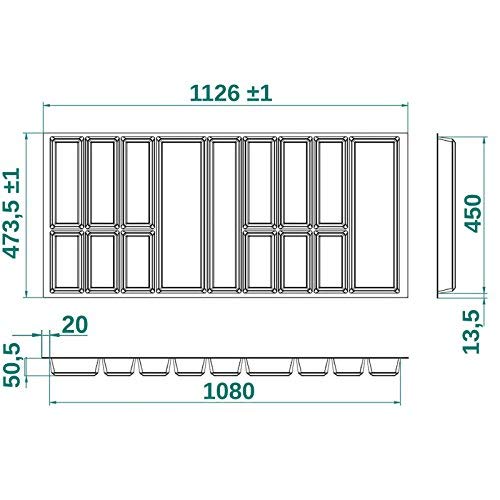 Orga-Box® IV UNIVERSAL cutlery insert cutlery tray silver grey for 120 drawer (473.5 x 1126 mm)