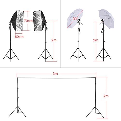 Photography kit 1.8m * 2.7m black white green cotton backdrops 6 set fish-like clamps 2 set 33-inch white softlight umbrellas