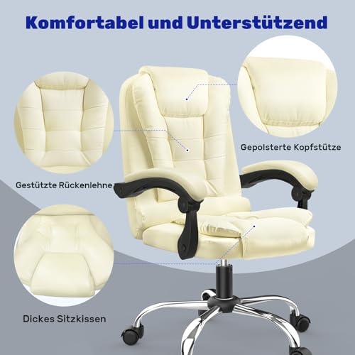 Rattan tree Ergonomic Office Chair, Desk Chair, PU Leather Computer Chair with Padded Armrest and Soft Headrest, Backrest, Tilt Function, Height Adjustable, Executive Chair, Beige