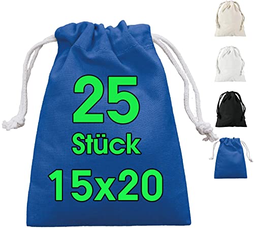 15 x 20 cm cotton bags 25 pieces with drawstring, storage small fabric bags for children's birthdays - weddings and parties - sustainable DIY bags favors to paint in royal blue