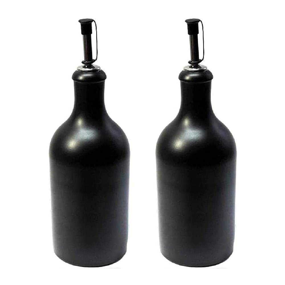 2 x Oil bottle oil dispenser 500 ml ceramic black with spout Made in Germany