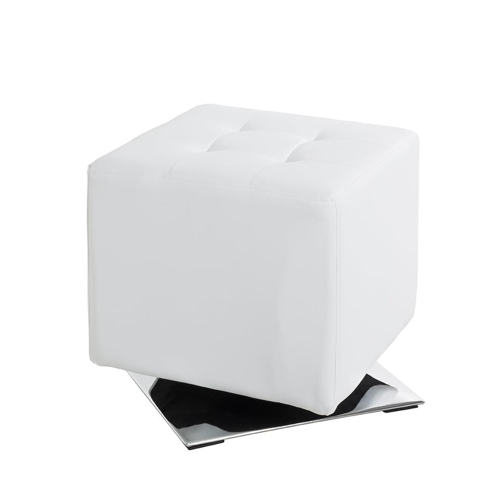 HAKU Furniture Stool Chrome, white, faux leather, metal - Dimensions: W 40 cm x H 42 cm x D 40 cm, Style: Modern
