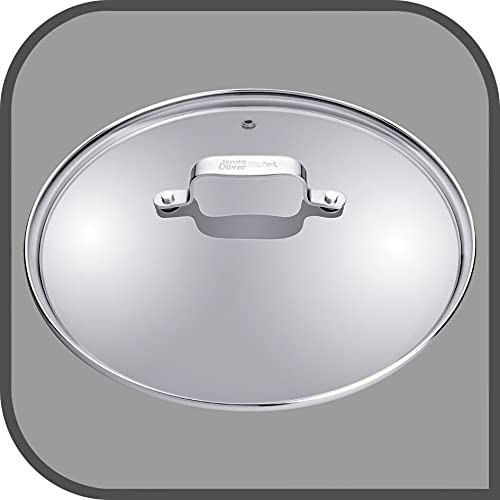 Jamie Oliver by Tefal pan and pot lid 28cm, glass lid with stainless steel rim, steam vent, overflow protection, dishwasher safe, exclusive Jamie Oliver engraving on the lid handle, B89987