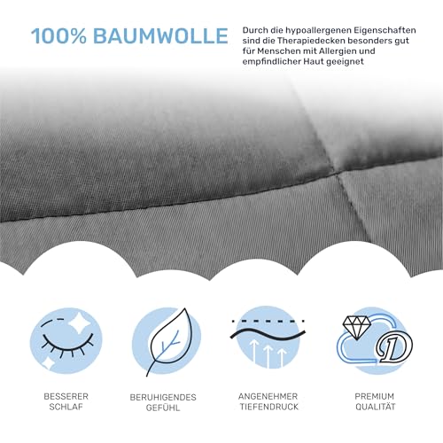 Dailydream Therapy Weighted Blanket | 155x200 | 9.5 kg | Grey | 100% Cotton | Glass bead filling | Heavy blanket for sleeping | Weighted Blanket | Therapy Blanket | Body weight starting from 83 kg