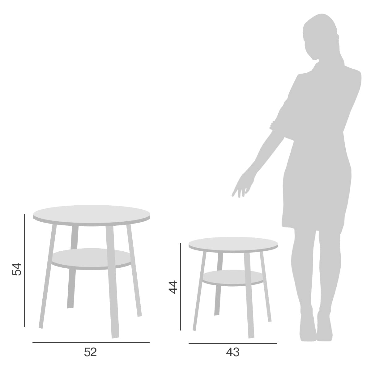 stardis side table round stable metal frame/wood Ø43xH 44 cm, 2 shelves bedside table coffee table for living room bedroom, walnut finish