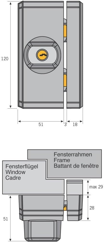 ABUS window additional security FTS96 - window lock with locking mechanism via the knob, different locking - ABUS security level 10 - 11197 - brown