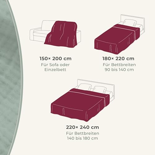 LAYNENBURG Premium Muslin Daybed 180x220 cm - 100% cotton - extra soft cotton blanket as a cuddly blanket, bedspread, sofa throw, couch throw - warm sofa blanket (Bordeaux)